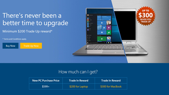 还击苹果！微软以旧换新：买Win10电脑最大折扣2000元