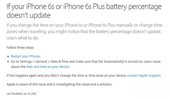 苹果iPhone 6s电量显示出问题：时间设置惹的祸