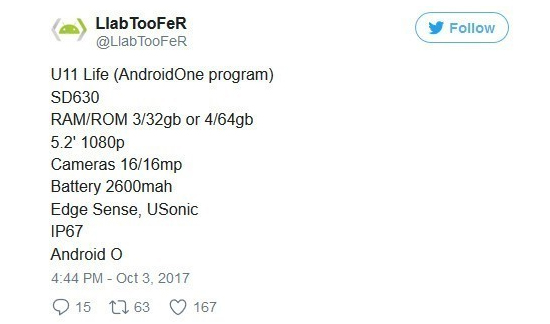 Android One新机HTC U11 Life：骁龙630卖这么贵？