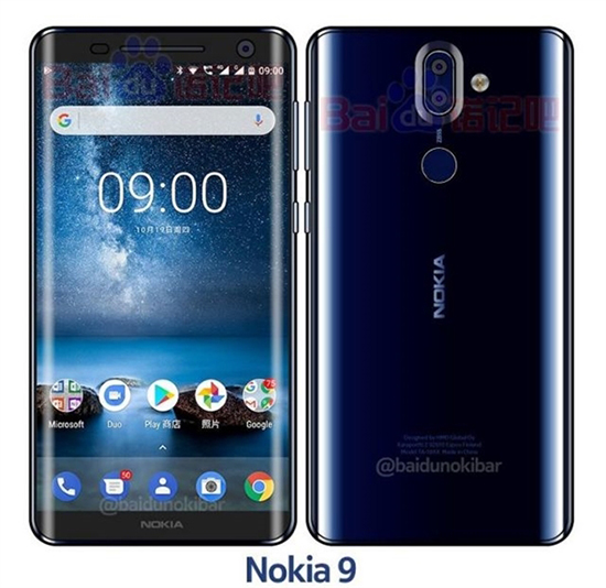 爆料大神再曝光Nokia 9真机渲染图：曲面屏/蔡司认证双摄加持