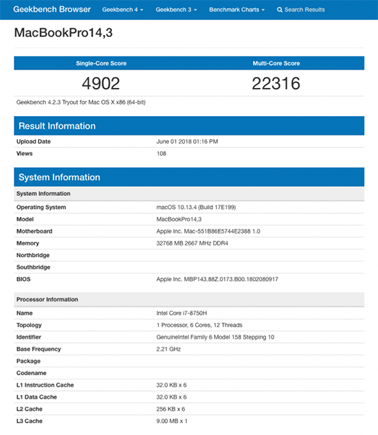 MBP史上最猛升级？ 新款MacBook Pro跑分曝光