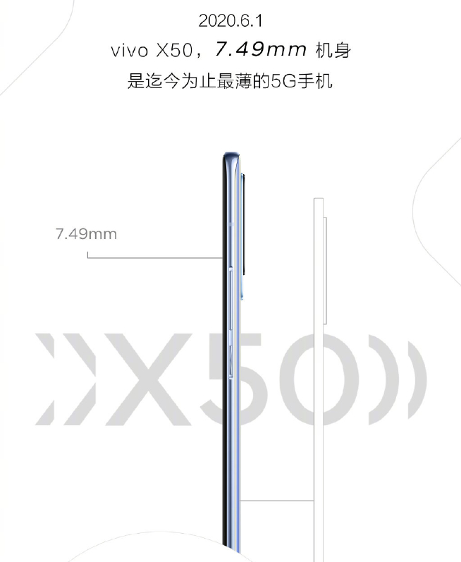 vivo X50轻薄得有点过分：仅厚7.49mm 创新纪录成最薄5G手机